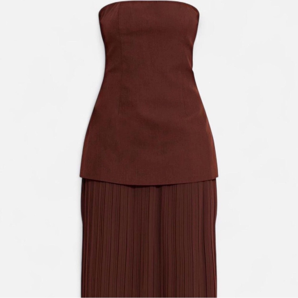 Pretty Little Thing CHOCOLATE BANDEAU PLEATED CHIFFON SKIRT PANEL MAXI DRESS - Picture 4 of 4